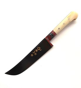 Узбекский нож – Пчак средний. Рукоятка кость, гарда олово, гравировка (15-16 см)
