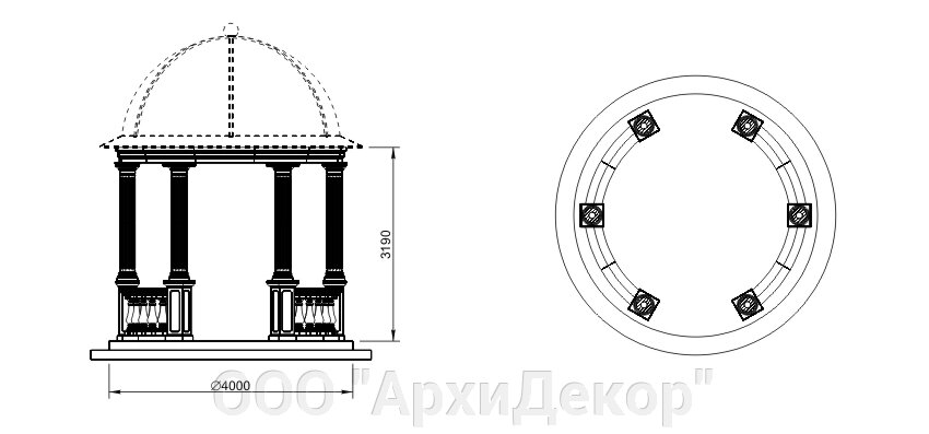 Комплект "Ротонда 4000т" Вландо , Ротонда 4000 т, х4000х3190 мм (ШхВ), архитектурный бетон от компании ООО "АрхиДекор" - фото 1