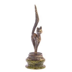 Декоративная статуэтка "Кошка с длинным хвостом" бронза змеевик / бронзовая статуэтка / декоративная фигурка / сувенир