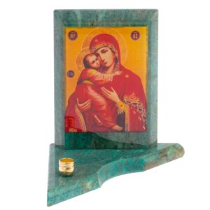 Икона с подсвечником Владимирская малая из змеевика 9,5х9,5х10 см 118819
