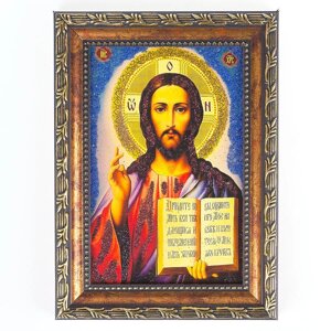 Икона Спаситель рамка багет 13х18 см, каменная крошка 119229