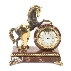 Интерьерные часы "Конь на дыбах" камень креноид бронза
