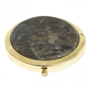 Карманное зеркальце круглое из камня лабрадор цвет золото в подарочной упаковке