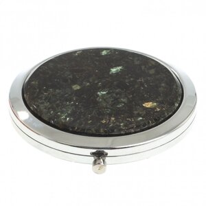Карманное зеркальце круглое из камня мусковит цвет серебро в подарочной упаковке