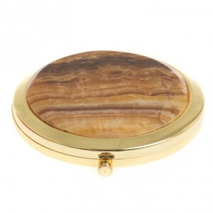 Карманное зеркальце круглое из камня оникс цвет золото в подарочной упаковке