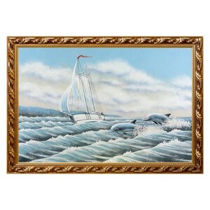 Картина "Дельфины" багет 46х66 см, каменная крошка 111630