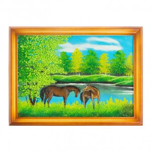 Картина "Две лошади" багет дерево 36х46 см, каменная крошка 111726