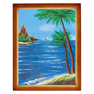 Картина "Морской пейзаж с пальмами" багет дерево 36х46 см, каменная крошка 111697