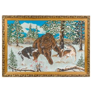 Картина "Охота на медведя" багет 46х66 см, каменная крошка 119314