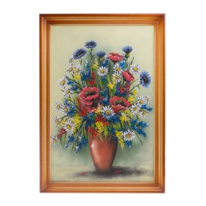Картина "Полевые цветы в вазе" багет дерево 46х66 см, каменная крошка 111682