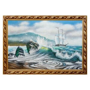 Картина "Вид на море с парусником" багет 46х66 см, каменная крошка 111848