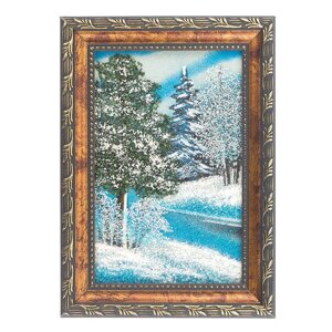 Картина "Зимний пейзаж" рамка багет 10х15 см, каменная крошка 119807