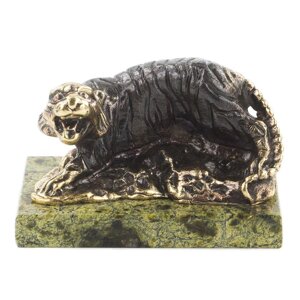 Настольная статуэтка фигурка "Тигр" из бронзы и камня змеевик - символ 2022 года