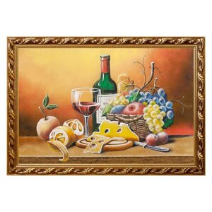 Натюрморт "Фрукты с бутылкой вина" багет 46х66 см, каменная крошка 111854