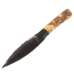 Нож каменный из обсидиана рукоять дерево 28х6х3,5 см 126785