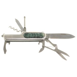 Нож мультитул складной 7 в 1 с камнем зелёный апатит / Туристический нож / Перочинный ножик / Многофункциональный нож /