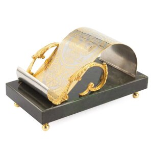 Подставка для телефона на стол "Герб России" камень нефрит в подарочной коробке Златоуст