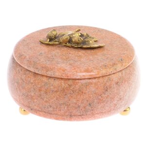 Шкатулка с декором из бронзы "Желуди" камень розовый мрамор 15х15х9 см 125511
