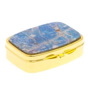 Таблетница в подарок на 2 отделения камень иркутский лазурит цвет золото / премиум контейнер для таблеток / бокс для