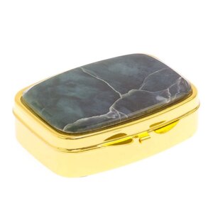 Таблетница в подарок на 2 отделения камень офит цвет золото / премиум контейнер для таблеток / бокс для хранения
