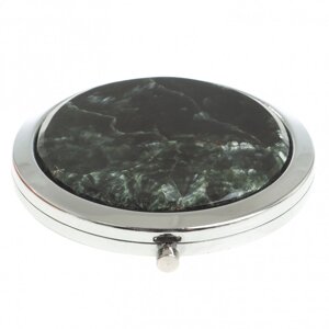 Зеркальце карманное круглое из камня серафинит цвет серебро в подарочной упаковке