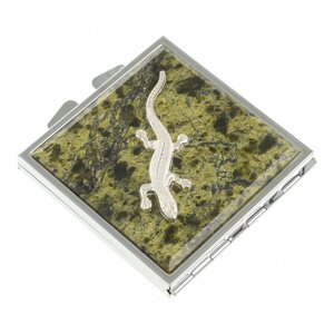 Зеркальце карманное квадратное из змеевика с ящерицей цвет серебро