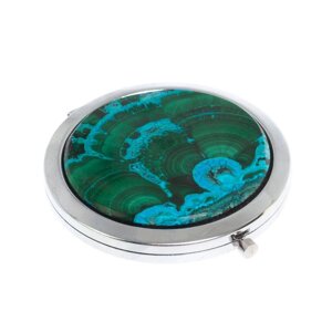 Зеркальце круглое из малахита с хризоколлой цвет серебро 126753