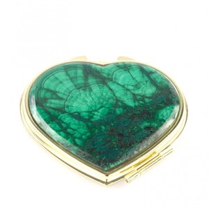 Зеркало карманное "Сердце" из натурального камня малахит цвет золото 121282