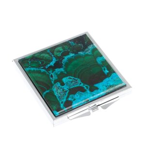 Зеркало квадратное карманное из малахита с хризоколлой цвет серебро 126748