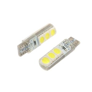 Автолампа светодиодная T10 W5W, 12 В, 3 Вт, 6 SMD-5050, 2 шт, белый