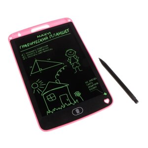 Графический планшет для рисования и заметок LCD Maxvi MGT-01, 8.5”угол 160°CR2016, розовы
