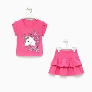 Комплект для девочки (футболка/юбка), цвет розовый, рост 98 см