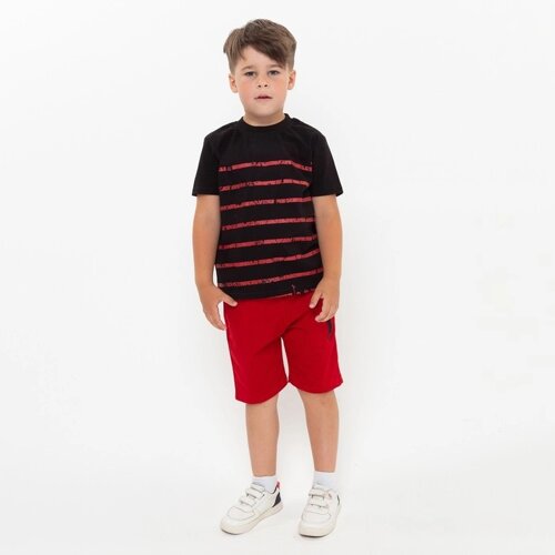 Комплект для мальчика (футболка, шорты), цвет чёрный/красный МИКС, рост 104-110 см