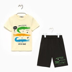 Комплект для мальчика (футболка/шорты), цвет светло-бежевый/хаки , рост 110см
