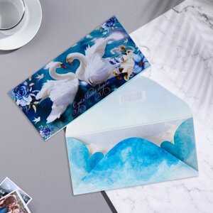 Конверт для денег «С Днем Вашей Свадьбы! лебеди, синий фон, 17х8,5 см (10 шт)