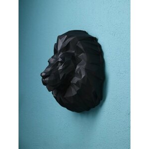 Настенная фигура "Голова льва", полистоун, 32 см, черный, Иран, 1 сорт