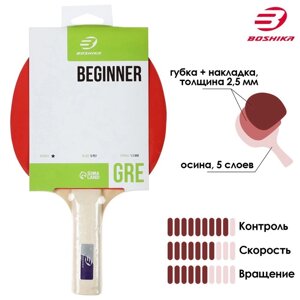 Ракетка для настольного тенниса BOSHIKA Beginner 1*для любителей, губка 1,5 мм, прямая ручка