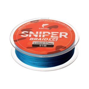 Шнур плетеный Salmo Sniper BRAID X4, диаметр 0.23 мм, тест 11.34 кг, 91 м, синий