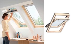 Деревянное мансардное окно VELUX WoodLine Дизайн модель GLL 1061 с верхней ручкой двухкамерным стеклопакетом