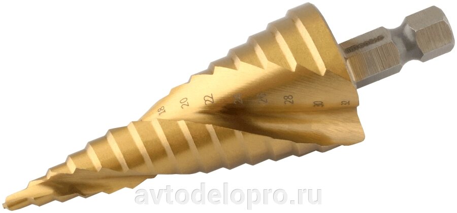 Сверло ступенчатое спиральное 4.0-32.0 мм (15 ступ., хвостовик HEX3/8") АвтоDело 45732 от компании АВТОДЕЛО Инструмент - фото 1