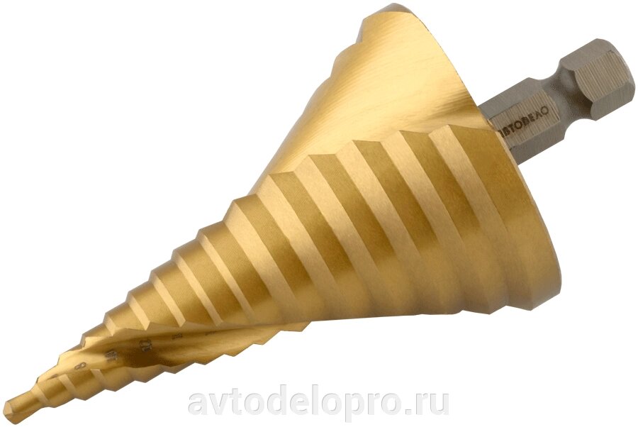 Сверло ступенчатое спиральное 4.0-50.0 мм (15 ступ., хвостовик HEX3/8") АвтоDело 45750 от компании АВТОДЕЛО Инструмент - фото 1