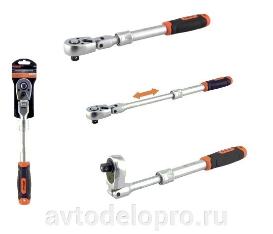 Трещотка 1/2"DR (телескопическая; шарнирная; 72 зубца; 5град) АвтоDело PRO (39599) от компании АВТОДЕЛО Инструмент - фото 1