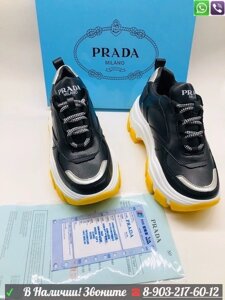 Кроссовки Прада PRADA женские черные с желтой подошвой