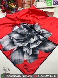 Платок Dior шелковый с цветком Серый