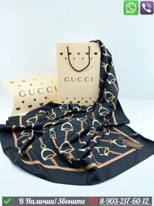 Платок Gucci шелковый с логотипом Синий