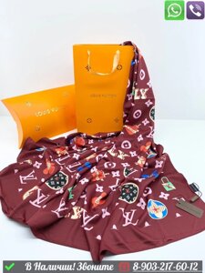 Платок Louis Vuitton шелковый с логотипом Коричневый
