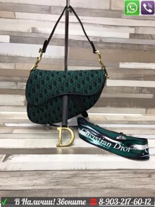 Сумка Christian Dior saddle oblique тканевая зеленая Диор