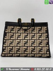 Сумка Fendi Peekaboo X tote черно белая тканевая Бежевый