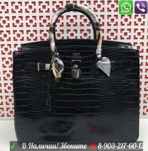 Сумка Hermes Birkin Крокодиловая Черная Лакированная Гермес Зеленый