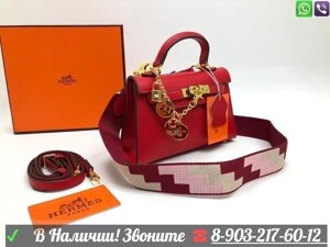 Сумка Hermes Kelly мини Гермес Красный Серый